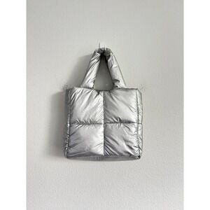 Urban Outfitters Silver Metallic Puffer Tote Bag Y2K Cyber Streetwear Quilted